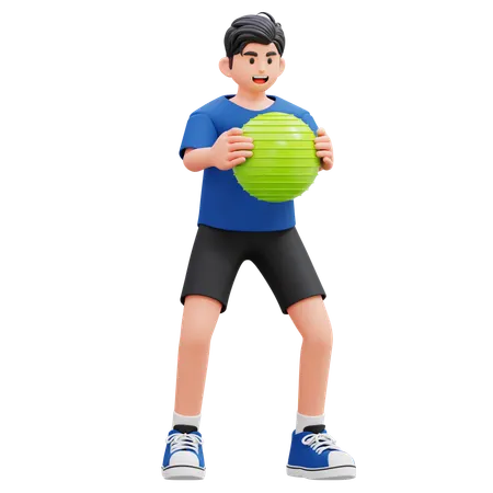 Child Holding Gym Ball  3D Illustration