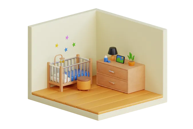 Children Bedroom 3 D Illustration Cozy Kids Bedroom Interior 3 D Illustration Cute Empty Toddler Nursery Apartment Design 3D Illustration