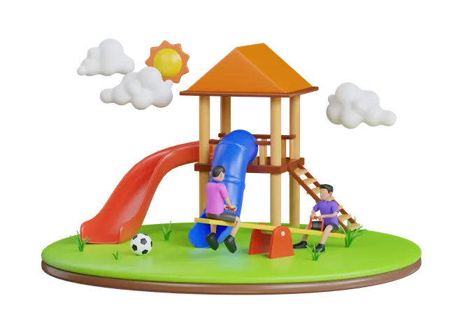 3 D Children Playground Park Kids Playground Outdoor Games Playground Slide Play Area For Children 3 D Illustration 3D Illustration