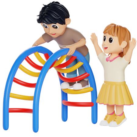 ハーフムーンクライマーで遊ぶ子供たち  3D Illustration