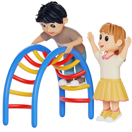 Children Playing Half Moon Climber  3D Illustration