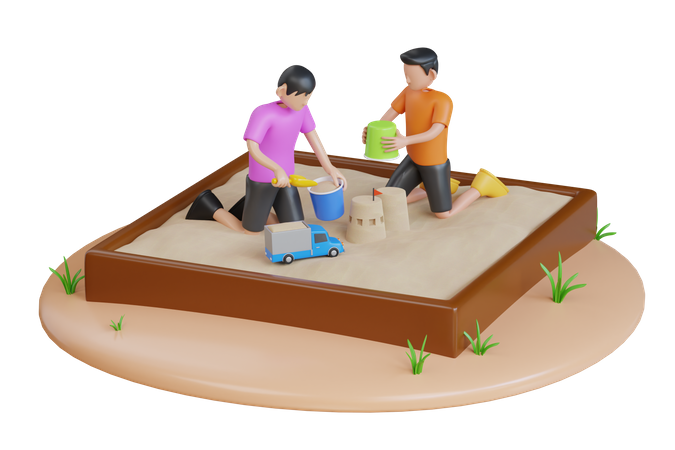 Children playing in the sandbox  3D Icon