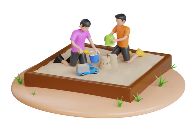 Children playing in the sandbox  3D Illustration