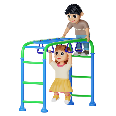 Children Playing Monkey Bar  3D Illustration