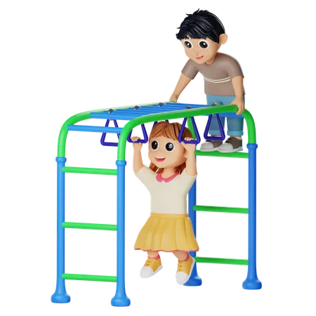 Children Playing Monkey Bar  3D Illustration