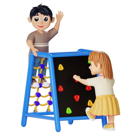 Children Playing Net Rock Climber  3D Illustration