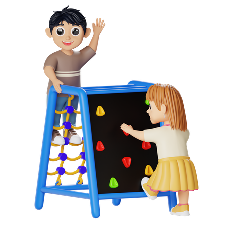 Children Playing Net Rock Climber  3D Illustration