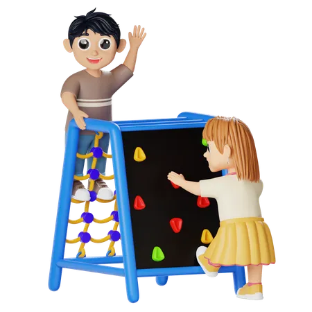 Children Playing Net Rock Climber  3D Illustration