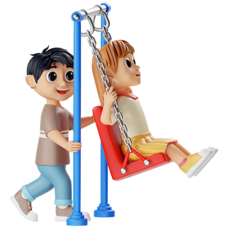 Children Playing On Swings  3D Illustration