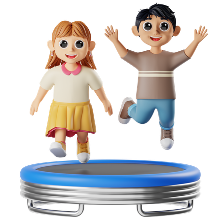 Children Playing On Trampoline  3D Illustration