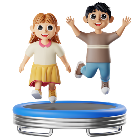 Children Playing On Trampoline  3D Illustration