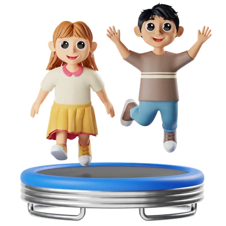 Children Playing On Trampoline  3D Illustration