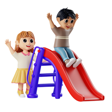 Children Playing Slide  3D Illustration