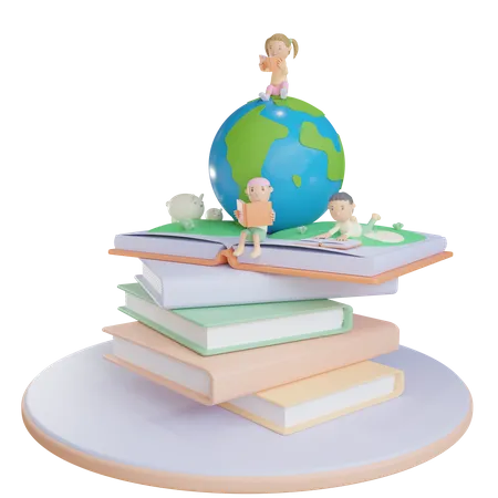 Children reading book  3D Illustration