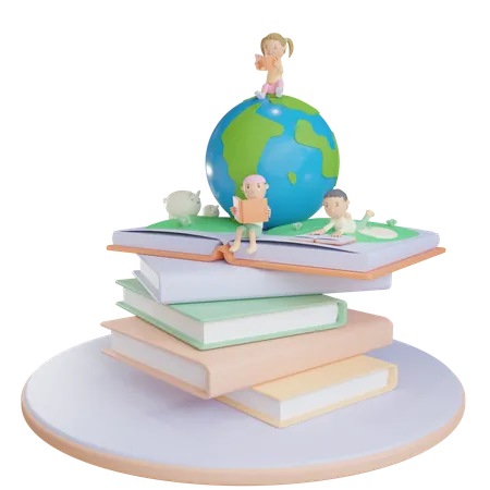 Children reading book 3D Illustration