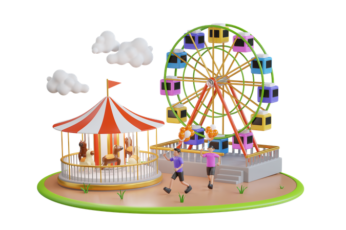 Children's amusement outdoor park  3D Icon
