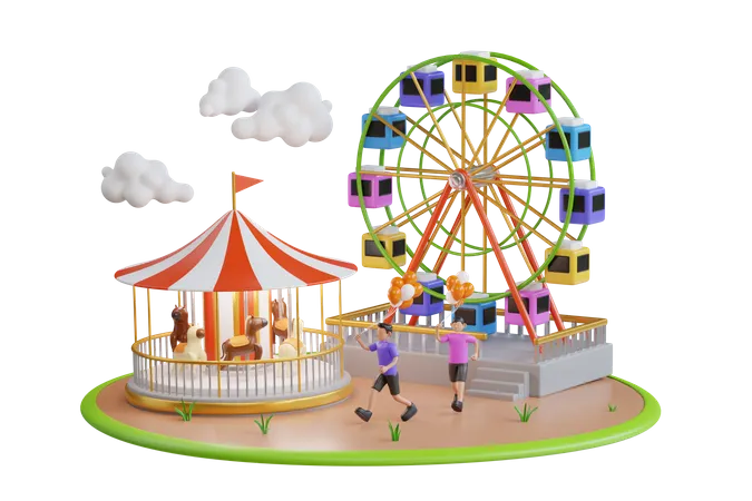 Children's amusement outdoor park  3D Illustration