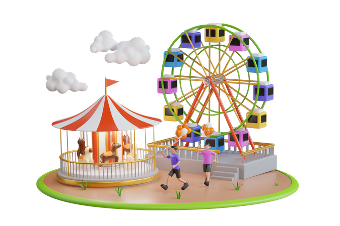 Children's amusement outdoor park  3D Illustration