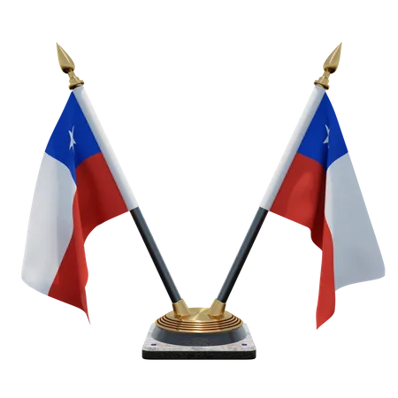 Chile Double Desk Flag Stand  3D Flag
