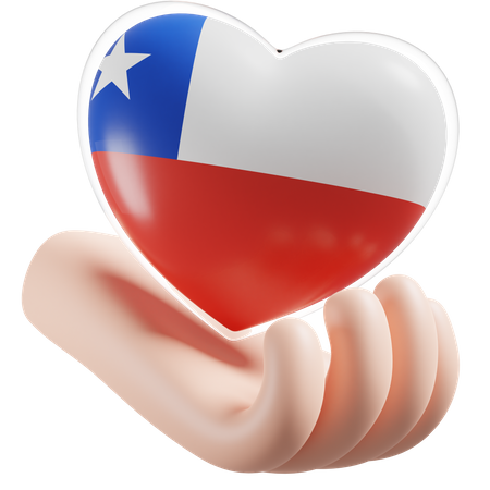 Chile Flag Heart Hand Care 3D Icon