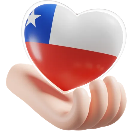 Chile Flag Heart Hand Care  3D Icon