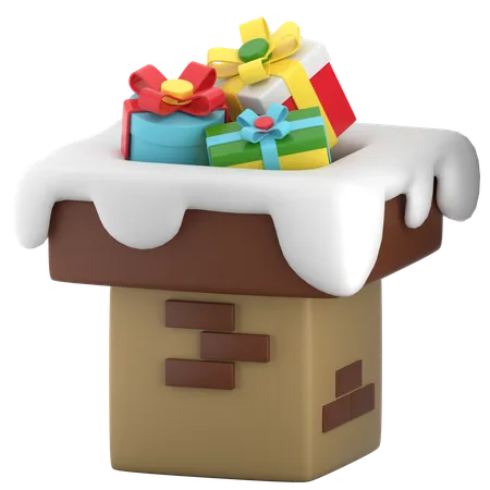 Chimenea y caja de regalo  3D Icon