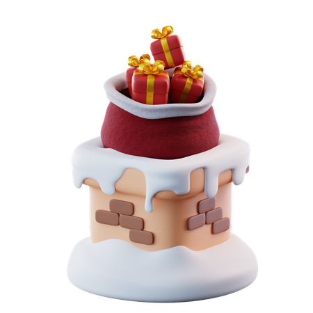 Chimenea y regalo  3D Icon