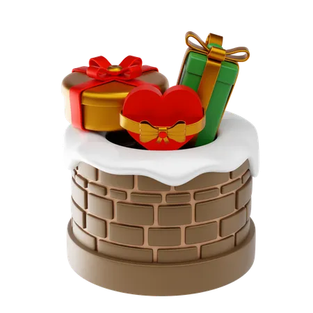 Chimenea y regalos  3D Icon