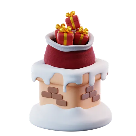 Chimney And Gift  3D Icon