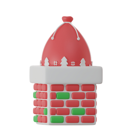 Chimney With Santa Bag  3D Icon