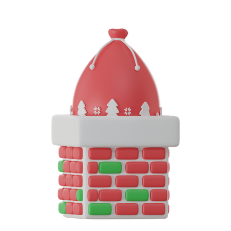 Chimney With Santa Bag  3D Icon