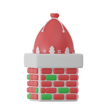 Chimney With Santa Bag  3D Icon