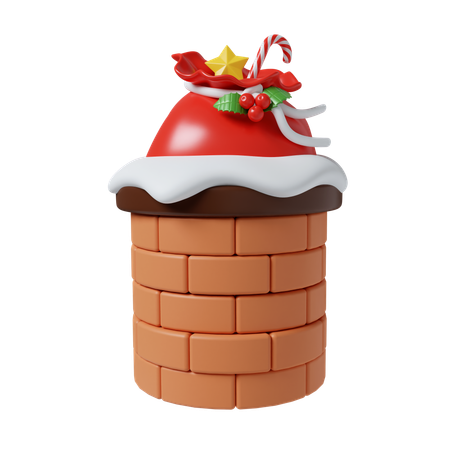 Chimney With Santa Hat  3D Icon