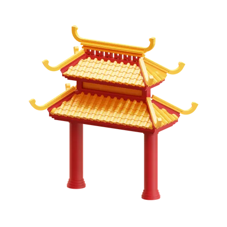Isometric 3 D Render Design Element Of A Gate In Chinese Traditional Style Suitable For Chinatown Or Chinese New Year Theme 3D Icon