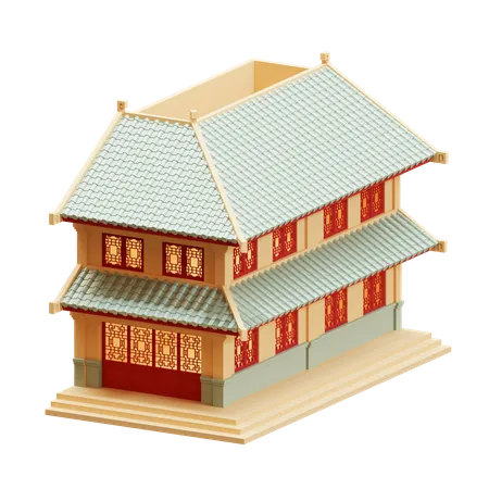 Isometric 3 D Render Design Element Of A Shop House In Chinese Traditional Style Suitable For Chinatown Or Chinese New Year Theme 3D Icon