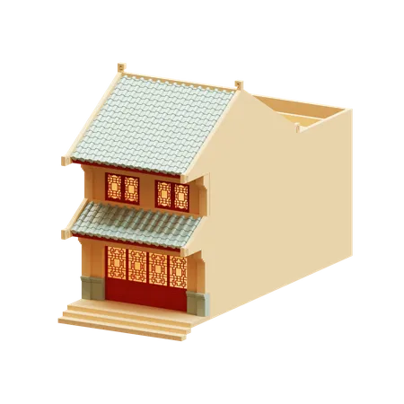 Isometric 3 D Render Design Element Of A Shop House In Chinese Traditional Style Suitable For Chinatown Or Chinese New Year Theme 3D Icon