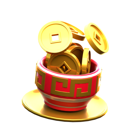 Chinese Bowl With Gold Coins  3D Icon