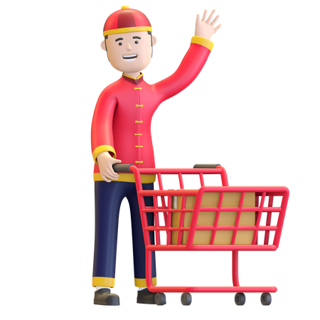 Chinese Boy doing Chinese new year shopping  3D Icon