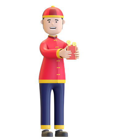 Chinese Boy holding money envelope  3D Illustration