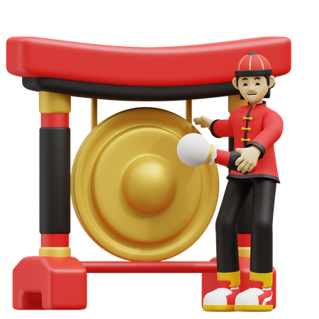 Chinese Boy Is Ringing Bell  3D Illustration