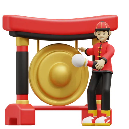 Chinese Boy Is Ringing Bell  3D Illustration