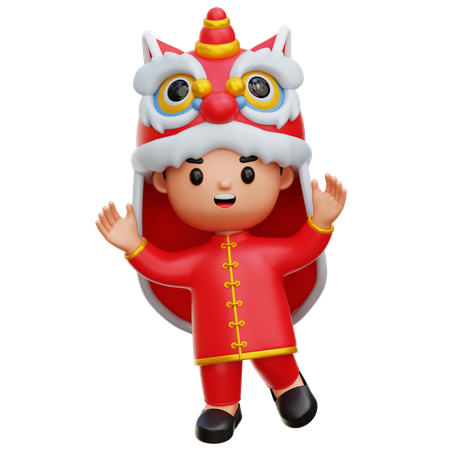 Chinese Boy Wearing Dragon Costume  3D Icon