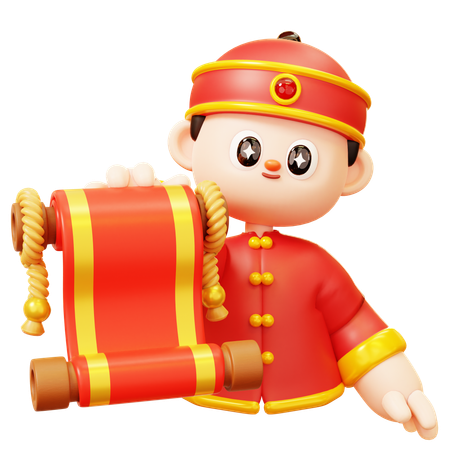 Chinese Boy With Scroll Letter  3D Icon