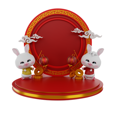 Chinese Bunnies On Chinese Podium  3D Icon