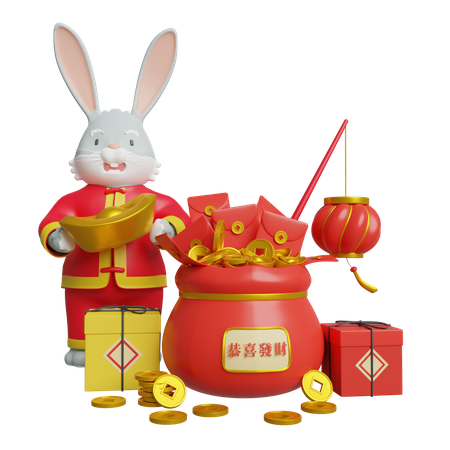 Chinese Bunny Celebrate Chinese New Year  3D Icon