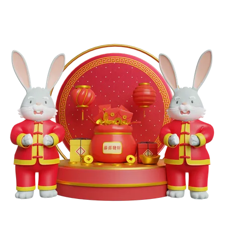 Chinese Bunny Celebration New Year  3D Illustration