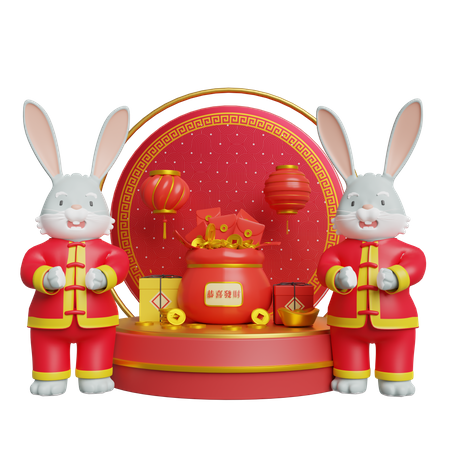 Chinese Bunny Celebration New Year 3D Illustration