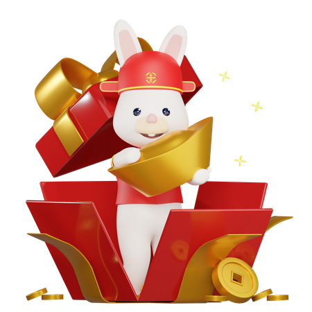 Chinese Bunny coming out of a surprise box 3D Illustration