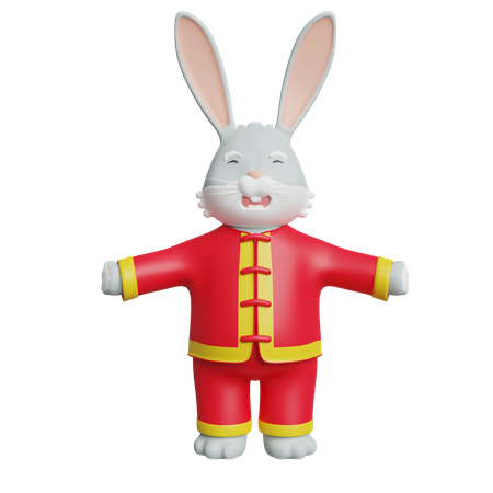 Chinese Bunny Giving Standing Pose  3D Illustration