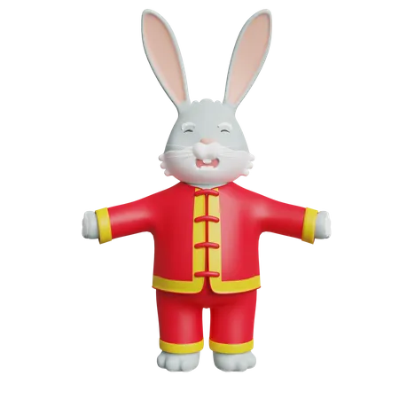 Chinese Bunny Giving Standing Pose  3D Illustration